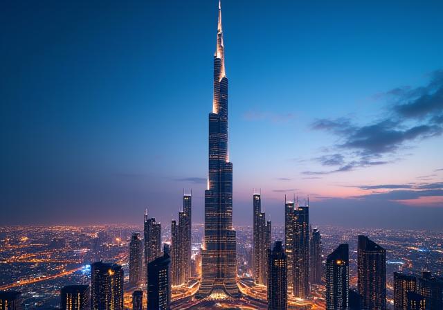 Burj Khalifa and modern Dubai skyline at dusk